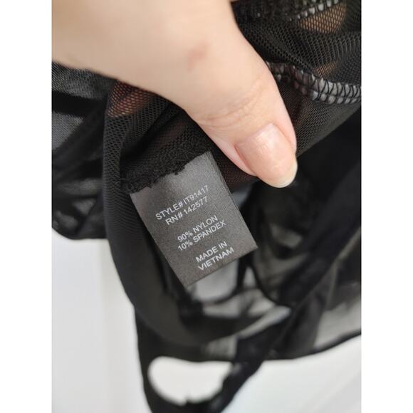 Iris Bodysuit Mesh Lines Bust Tank Black Snap Crotch Junior XL NWT - Picture 5 of 8